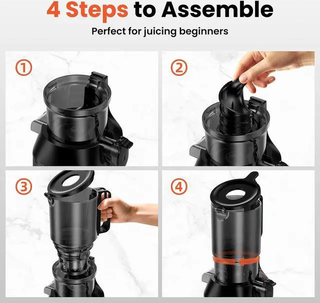 Alt view image 6 of 7 - Cold Press Juicer, Slow Masticating Machines with 4.3" Extra Large Feed Chute Fit Whole Fruits Vegetables Easy Clean Self Feeding Effortless for Batch Juicing, High Juice Yield, BPA Free 200W