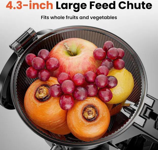 Alt view image 2 of 7 - Cold Press Juicer, Slow Masticating Machines with 4.3" Extra Large Feed Chute Fit Whole Fruits Vegetables Easy Clean Self Feeding Effortless for Batch Juicing, High Juice Yield, BPA Free 200W