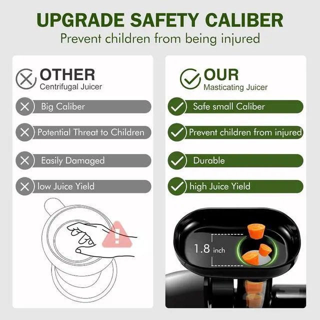 Alt view image 4 of 7 - Cold Press Juicer Machines, Slow Masticating Juicer with Reverse Function, High Juice Yield, Easy Clean with Brush,Recipes for High Nutrient Fruits and Vegetables, Black(Updated)