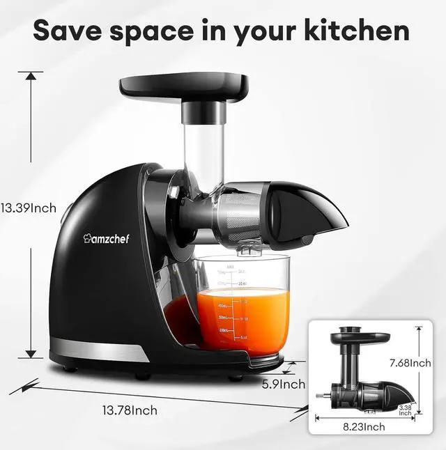 Alt view image 5 of 7 - Cold Press Juicer Machines, Slow Masticating Juicer with Reverse Function, High Juice Yield, Easy Clean with Brush,Recipes for High Nutrient Fruits and Vegetables, Black(Updated)