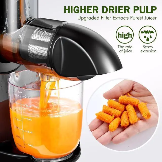 Alt view image 3 of 7 - Cold Press Juicer Machines, Slow Masticating Juicer with Reverse Function, High Juice Yield, Easy Clean with Brush,Recipes for High Nutrient Fruits and Vegetables, Black(Updated)