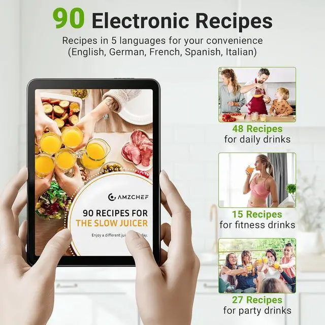 Alt view image 2 of 7 - Cold Press Juicer Machines, Slow Masticating Juicer with Reverse Function, High Juice Yield, Easy Clean with Brush,Recipes for High Nutrient Fruits and Vegetables, Black(Updated)