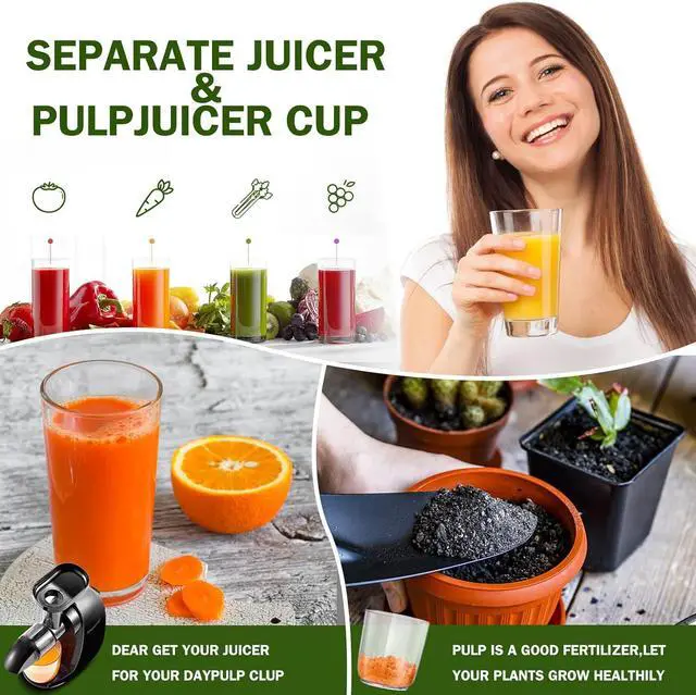 Alt view image 7 of 7 - Cold Press Juicer Machines, Slow Masticating Juicer with Reverse Function, High Juice Yield, Easy Clean with Brush,Recipes for High Nutrient Fruits and Vegetables, Black(Updated)