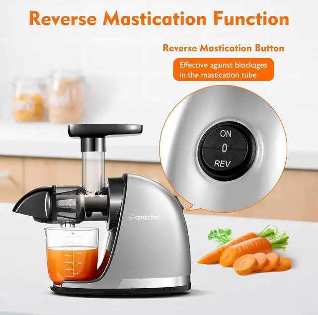Alt view image 6 of 7 - Masticating Juicer Machines, Slow Cold Press Juicer with Reverse Function, High Juice Yield, Easy Clean with Brush,Recipes for High Nutrient Fruits and Vegetables, Gray(Updated)