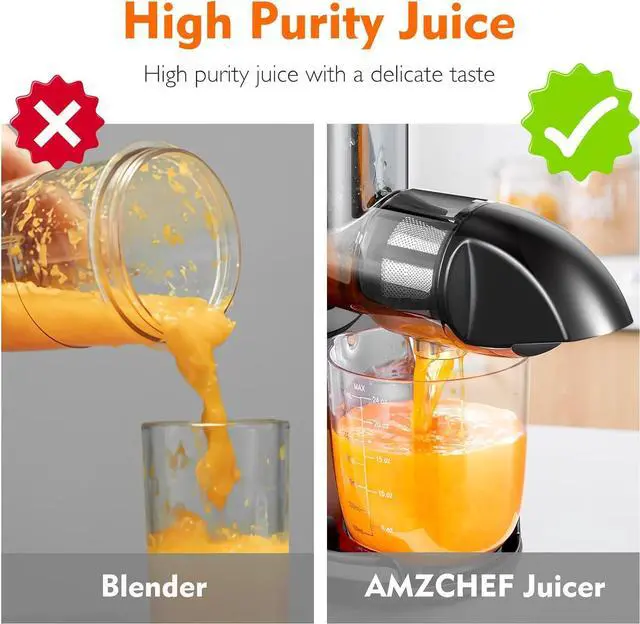 Alt view image 4 of 7 - Masticating Juicer Machines, Slow Cold Press Juicer with Reverse Function, High Juice Yield, Easy Clean with Brush,Recipes for High Nutrient Fruits and Vegetables, Gray(Updated)
