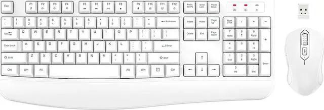 Main image of Wireless Keyboard and Mouse Combo, Full-Sized Ergonomic Computer Keyboard with Wrist Rest and 3 Level DPI Adjustable Wireless Mouse for Windows, Mac OS Desktop/Laptop/PC (White)