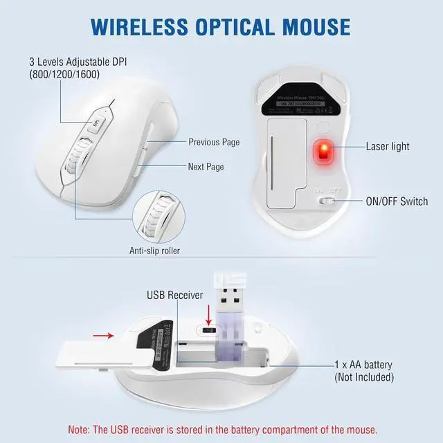 Alt view image 4 of 7 - Wireless Keyboard and Mouse Combo, Full-Sized Ergonomic Computer Keyboard with Wrist Rest and 3 Level DPI Adjustable Wireless Mouse for Windows, Mac OS Desktop/Laptop/PC (White)