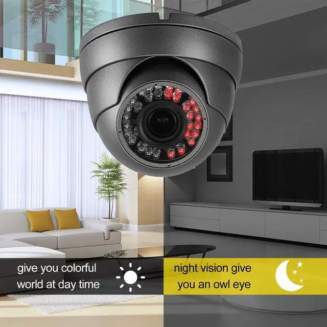 Alt view image 4 of 6 - Analog CCTV Camera HD 1080P 4-in-1 (TVI/AHD/CVI/CVBS) Security Dome Camera Outdoor, 2.8mm-12mm Manual Focus/Zoom Varifocal Lens, Weatherproof Metal Housing 36 IR-LEDs Day & Night Monitoring (Gray)