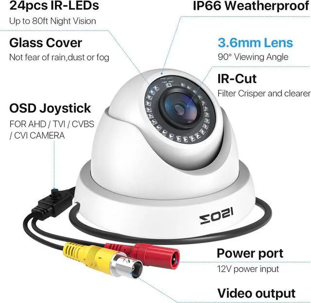 Alt view image 2 of 7 - 2.0MP HD 1080P 1920TVL Hybrid 4-in-1 TVI CVI AHD 960H CVBS CCTV Dome Camera Indoor Outdoor ,80ft Day Night Vision Aluminum Metal Housing For HD-TVI, AHD, CVI, and CVBS/960H analog DVR(White)