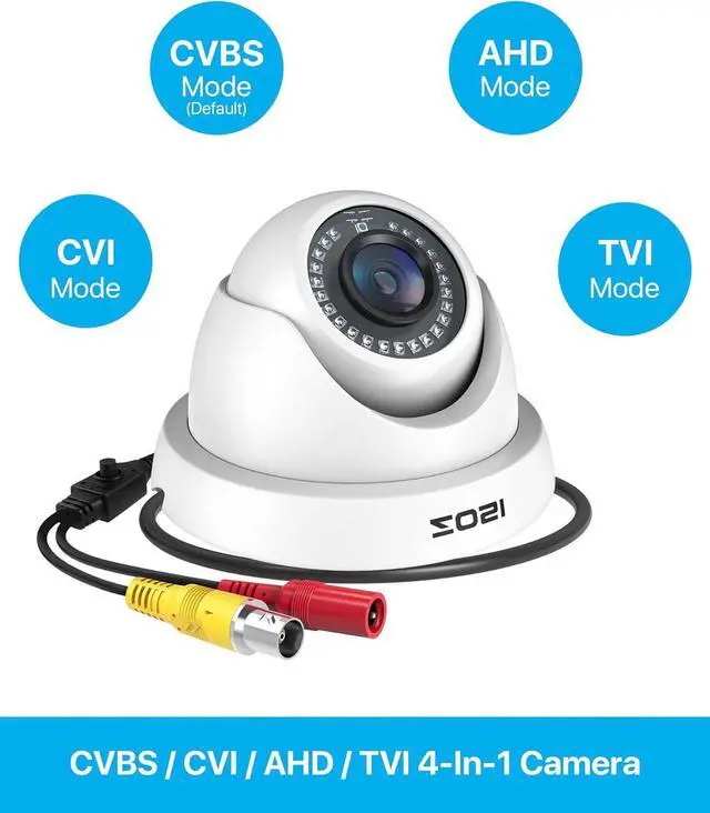 Alt view image 7 of 7 - 2.0MP HD 1080P 1920TVL Hybrid 4-in-1 TVI CVI AHD 960H CVBS CCTV Dome Camera Indoor Outdoor ,80ft Day Night Vision Aluminum Metal Housing For HD-TVI, AHD, CVI, and CVBS/960H analog DVR(White)