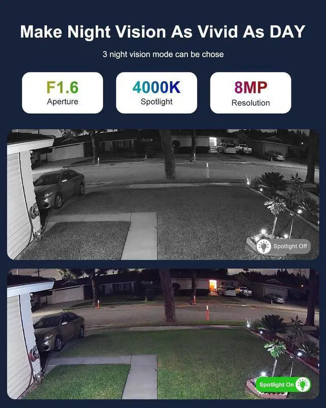 Alt view image 4 of 7 - 8MP POE Camera, POE IP Camera with 100ft Smart Color Night Vision, Human Vehicle Detection Turret Security Camera, POE Surveillance Camera with Metal Housing, Built-in Mic, NDAA Compliant