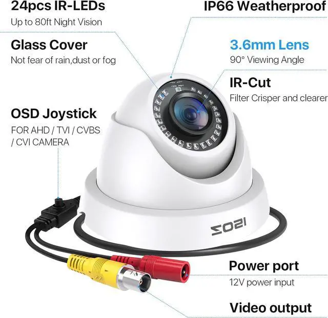 Alt view image 2 of 7 - 1080p Dome Security Cameras (Hybrid 4-in-1 HD-CVI/TVI/AHD/960H Analog CVBS),2MP Day Night Weatherproof Surveillance CCTV Camera Dome Outdoor/Indoor,Night Vision Up to 80FT
