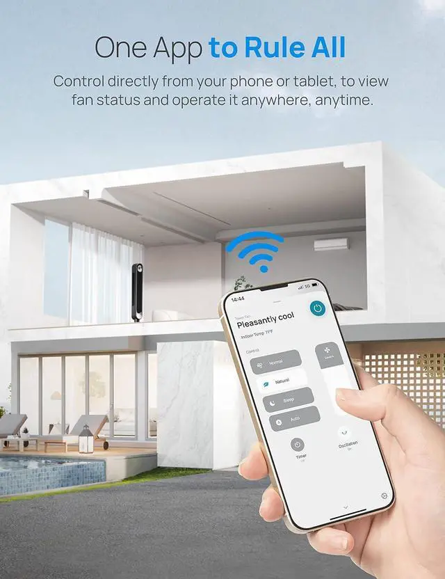 Alt view image 4 of 5 - Smart Tower Fan, WiFi Voice Control - App Operable Works with Alexa/Google, Floor Standing Bladeless Oscillating Fan with Remote,6 Speeds - 4 Modes -12H Timer,Less Noise for Indoor Bedroom Home Office