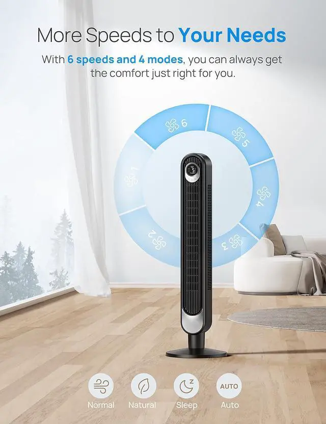 Alt view image 5 of 5 - Smart Tower Fan, WiFi Voice Control - App Operable Works with Alexa/Google, Floor Standing Bladeless Oscillating Fan with Remote,6 Speeds - 4 Modes -12H Timer,Less Noise for Indoor Bedroom Home Office