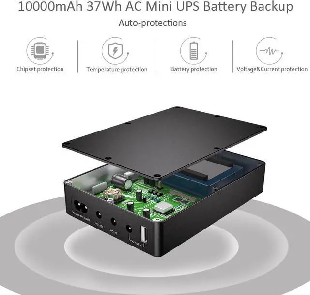 Alt view image 4 of 5 - Mini UPS Battery Backup Uninterruptible Power Supply for Router, Modem, Security Camera with Input AC Output USB 5V DC 5V 9V 12V (37Wh)
