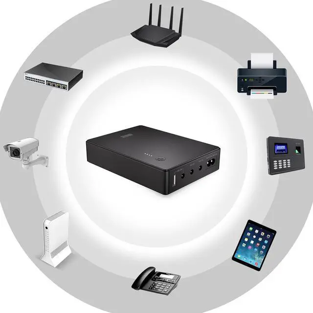 Alt view image 2 of 5 - Mini UPS Battery Backup Uninterruptible Power Supply for Router, Modem, Security Camera with Input AC Output USB 5V DC 5V 9V 12V (37Wh)