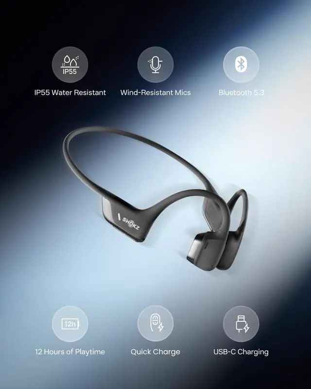 Alt view image 7 of 7 - SHOKZ OpenRun Pro 2 - Open-Ear, Bone Conduction Sport Headphones - Sweat Resistant, Workout Headphones with 30ft Bluetooth - Secure, Wireless, Comfortable Fit - Deep Bass and Smart Mic App - Black