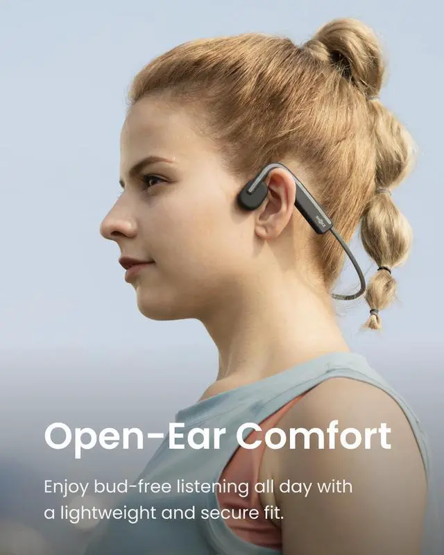Alt view image 2 of 7 - SHOKZ OpenMove - Open-Ear Bluetooth Sport Headphones, Bone Conduction Wireless Earphones, Sweatproof for Running and Workouts, with Sticker Pack, Grey
