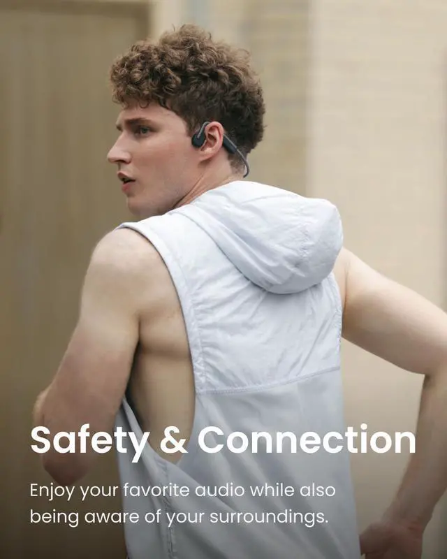 Alt view image 3 of 7 - SHOKZ OpenMove - Open-Ear Bluetooth Sport Headphones, Bone Conduction Wireless Earphones, Sweatproof for Running and Workouts, with Sticker Pack, Grey