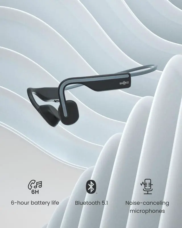 Alt view image 5 of 7 - SHOKZ OpenMove - Open-Ear Bluetooth Sport Headphones, Bone Conduction Wireless Earphones, Sweatproof for Running and Workouts, with Sticker Pack, Grey