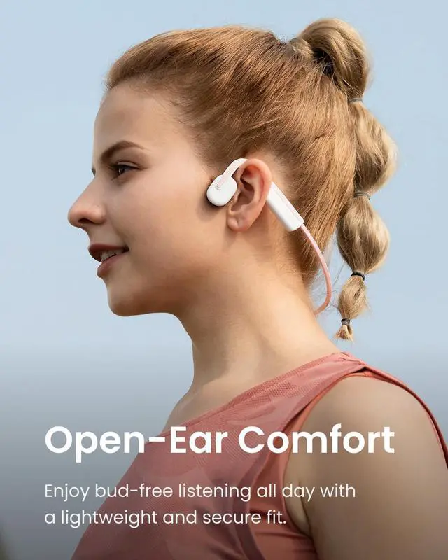 Alt view image 2 of 7 - SHOKZ OpenMove - Open-Ear Bluetooth Sport Headphones, Bone Conduction Wireless Earphones, Sweatproof for Running and Workouts, with Sticker Pack, Pink