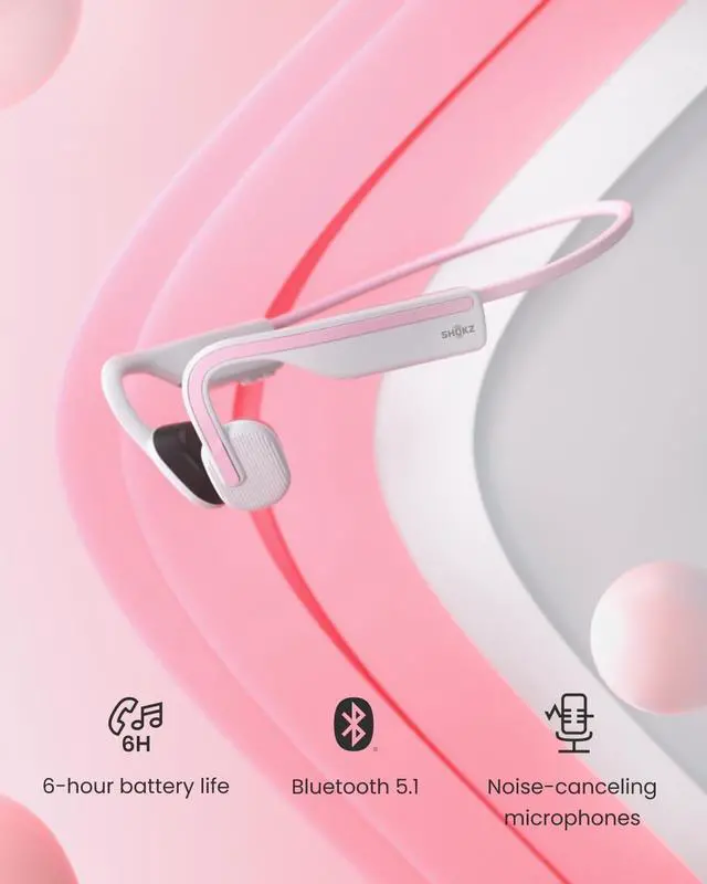 Alt view image 5 of 7 - SHOKZ OpenMove - Open-Ear Bluetooth Sport Headphones, Bone Conduction Wireless Earphones, Sweatproof for Running and Workouts, with Sticker Pack, Pink