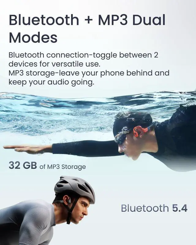 Alt view image 3 of 7 - SHOKZ OpenSwim Pro - Open-Ear Bluetooth Headphones & 32GB MP3 Player, IP68 Waterproof, Bone Conduction Headphones, Secure Fit for Workouts, Running and Swimming, Built-in Microphone, App, Grey