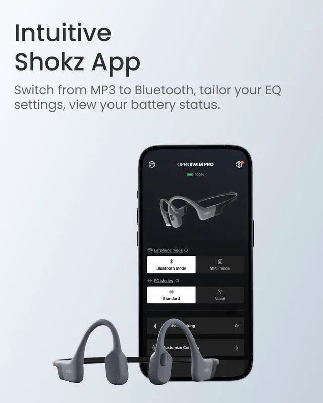 Alt view image 7 of 7 - SHOKZ OpenSwim Pro - Open-Ear Bluetooth Headphones & 32GB MP3 Player, IP68 Waterproof, Bone Conduction Headphones, Secure Fit for Workouts, Running and Swimming, Built-in Microphone, App, Grey