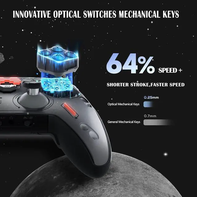 Alt view image 6 of 7 - Zeus 2 Elite Wireless Controller for PC Windows,Steam Deck,Android,Switch Gaming,Customize Module Assembly/Optical Buttons/1000 mAh/Motion Control/Vibratable Triggers (Galaxy Black)