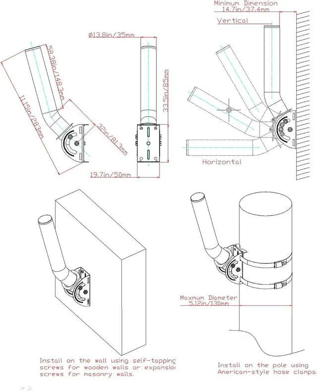 Alt view image 3 of 7 - Universal Wireless Bridge Mount Bracket, Pole & Wall Mounted Stainless Steel 403 Antenna Mounting Brackets for TV Antennas, WiFi Bridges, Extenders, Starlink Mini Dish, Outdoor APs, and CPE 2-Pack