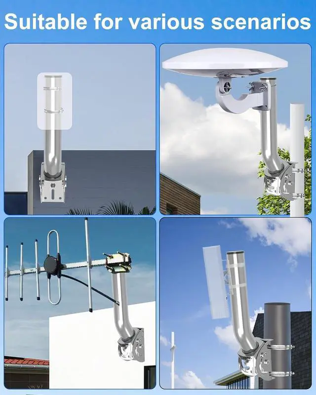 Alt view image 7 of 7 - Universal Wireless Bridge Mount Bracket, Pole & Wall Mounted Stainless Steel 403 Antenna Mounting Brackets for TV Antennas, WiFi Bridges, Extenders, Starlink Mini Dish, Outdoor APs, and CPE 2-Pack