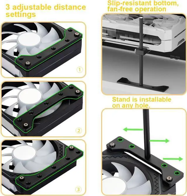 Alt view image 3 of 5 - Graphics Card GPU Support Bracket, GPU Holder Stand, Adjustable GPU Sag Bracket Graphics Card Support for 12cm Fan Mount CNC Aluminum (0.63-6.3inch)