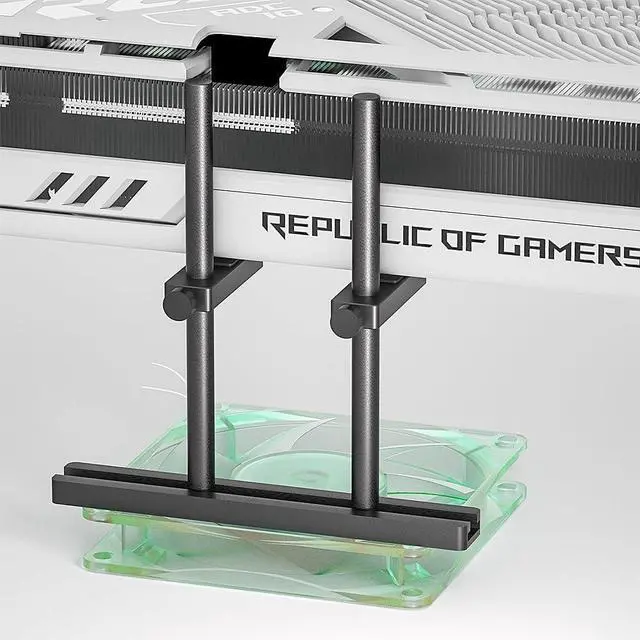 Main image of GPU Support Bracket Dual Brace: Fan mounting Adjustable Aluminum Graphics Card GPU Sag Bracket Video Card Stand Holder Graphics Card Bracket, Support Big GPU - Black 128mm