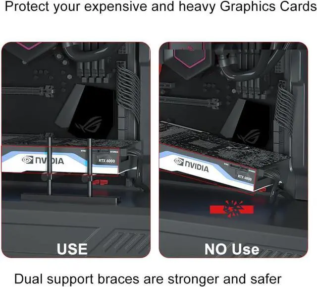 Alt view image 5 of 5 - GPU Support Bracket Dual Brace: Fan mounting Adjustable Aluminum Graphics Card GPU Sag Bracket Video Card Stand Holder Graphics Card Bracket, Support Big GPU - Black 128mm