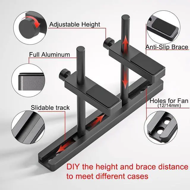 Alt view image 4 of 5 - GPU Support Bracket Dual Brace: Fan mounting Adjustable Aluminum Graphics Card GPU Sag Bracket Video Card Stand Holder Graphics Card Bracket, Support Big GPU - Black 128mm