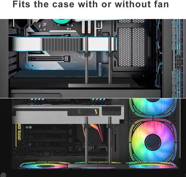 Alt view image 3 of 5 - GPU Support Bracket Dual Brace: Fan mounting Adjustable Aluminum Graphics Card GPU Sag Bracket Video Card Stand Holder Graphics Card Bracket, Support Big GPU - Black 128mm