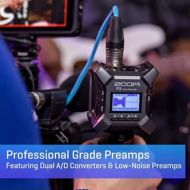 Alt view image 4 of 5 - Zoom F3 Professional Field Recorder, 32-Bit Float Recording, 2 Channel Recorder, Dual AD Converters, 2 Locking XLR Inputs, Battery Powered, Wireless Control