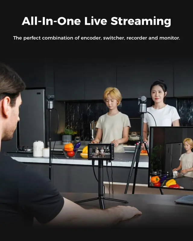 Alt view image 2 of 7 - OBSBOT Talent Video Switcher Monitor Encorder Recorder All in One Video Mixer with 7 Video Inputs, Live Streaming to NDI/RTMP/SRT/YouTube and Others Platforms via Wi-Fi, 4G LTE, Ethernet, USB Port.