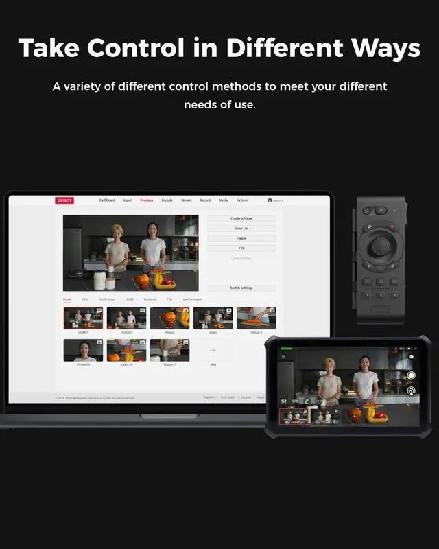 Alt view image 6 of 7 - OBSBOT Talent Video Switcher Monitor Encorder Recorder All in One Video Mixer with 7 Video Inputs, Live Streaming to NDI/RTMP/SRT/YouTube and Others Platforms via Wi-Fi, 4G LTE, Ethernet, USB Port.