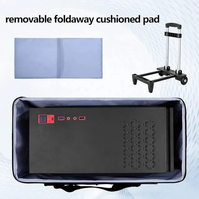 Alt view image 3 of 7 - Rolling Desktop Computer Carrying Case, Double Layers Computer Tower Travel Bag with Wheels for PC Chassis, Keyboard and Mouse, Black (Bag Only, Patented Design)