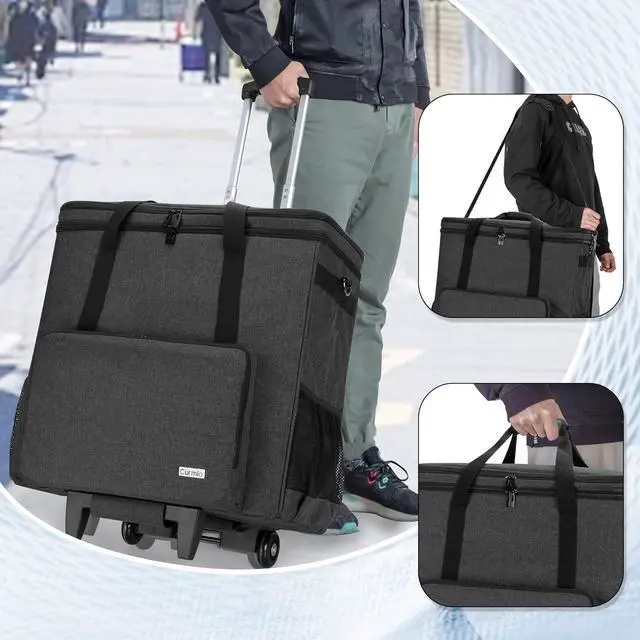 Alt view image 4 of 7 - Rolling Desktop Computer Carrying Case, Double Layers Computer Tower Travel Bag with Wheels for PC Chassis, Keyboard and Mouse, Black (Bag Only, Patented Design)