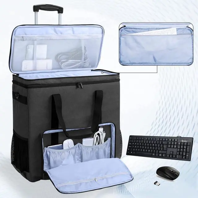 Alt view image 2 of 7 - Rolling Desktop Computer Carrying Case, Double Layers Computer Tower Travel Bag with Wheels for PC Chassis, Keyboard and Mouse, Black (Bag Only, Patented Design)
