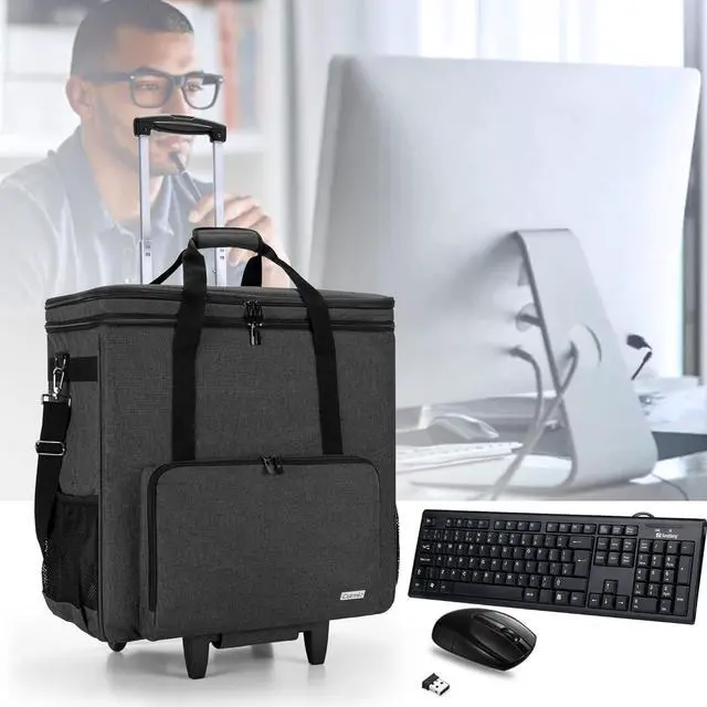 Alt view image 7 of 7 - Rolling Desktop Computer Carrying Case, Double Layers Computer Tower Travel Bag with Wheels for PC Chassis, Keyboard and Mouse, Black (Bag Only, Patented Design)