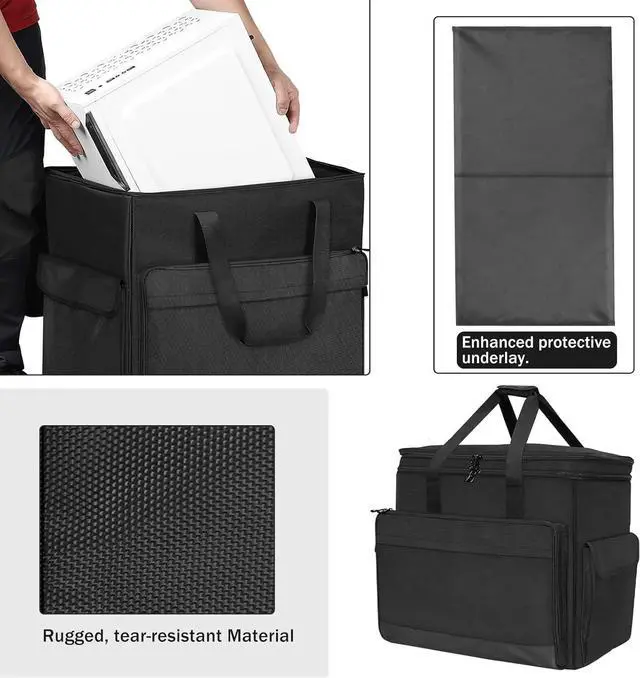 Alt view image 4 of 7 - Double Layer Computer Tower Carrying Case Desktop Computer Travel Storage Bag for PC Chassis, Keyboard, Cable, Mouse and Accessories, Bag Only (Black)