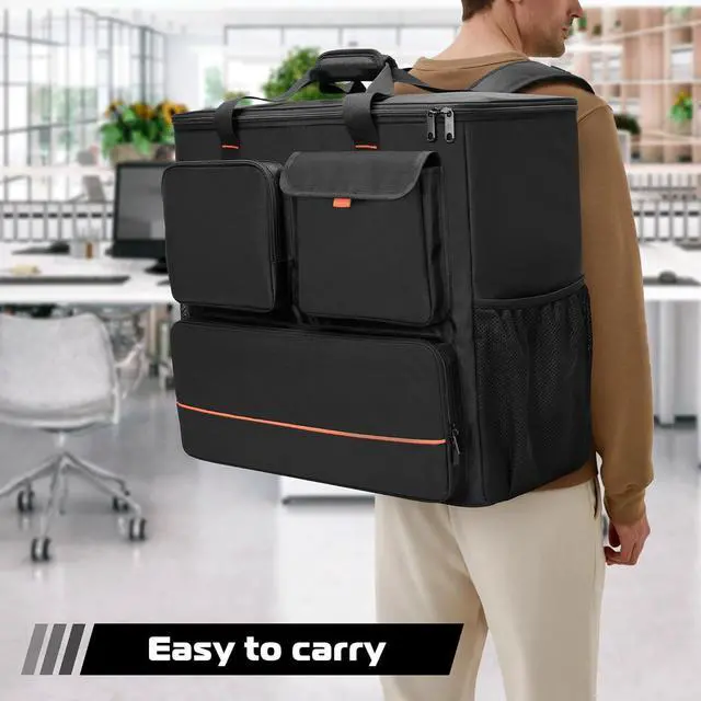 Alt view image 4 of 7 - PC Desktop Carrying Case with Multiple Storage Pockets, PC Computer Tower Backpack Bag, Traveling Carrier for Keyboard, Cable, Mouse and Headphone, Bag Only