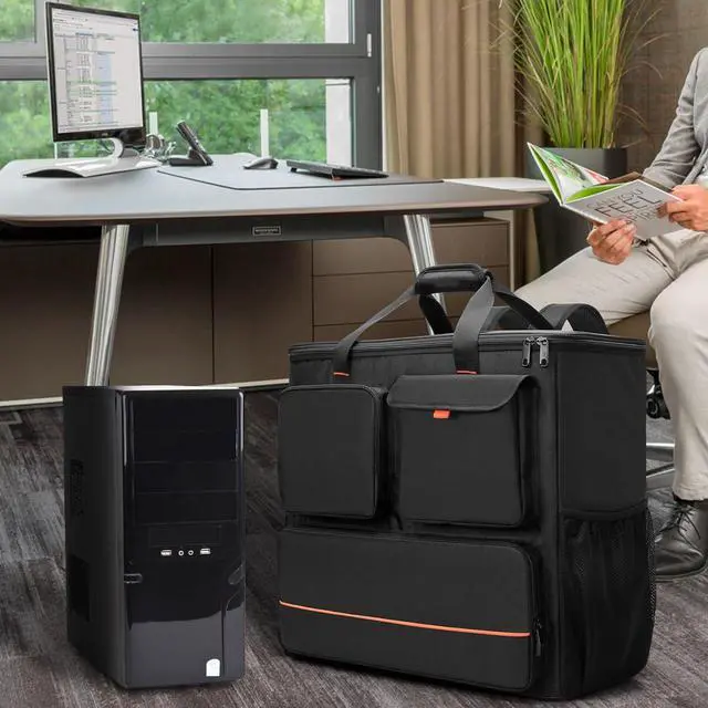 Alt view image 7 of 7 - PC Desktop Carrying Case with Multiple Storage Pockets, PC Computer Tower Backpack Bag, Traveling Carrier for Keyboard, Cable, Mouse and Headphone, Bag Only