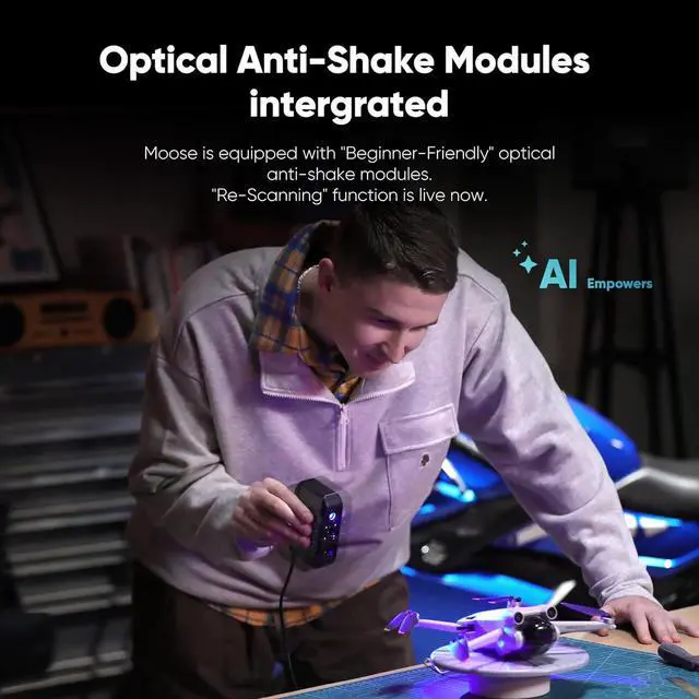 Alt view image 3 of 7 - 3D Scanner for 3D Printing, Handheld 3D Model Scanner with 0.05mm High Detailed Precision, 10FPS Scanning Speed, Anti-Shake Lenses, Compatible with Windows/MacOS, Moose Lite (Premium)