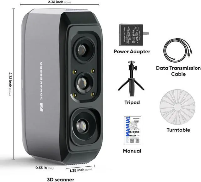 Alt view image 7 of 7 - 3D Scanner for 3D Printing, Handheld 3D Model Scanner with 0.05mm High Detailed Precision, 10FPS Scanning Speed, Anti-Shake Lenses, Compatible with Windows/MacOS, Moose Lite (Premium)