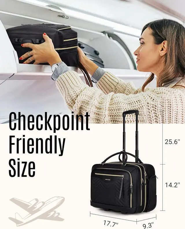 Alt view image 6 of 7 - Rolling Laptop Bag, 17.3 inch Rolling Briefcase for Women, Computer Bag with Wheels, Overnight Roller Bag for Carry on Travel Work Business, Black