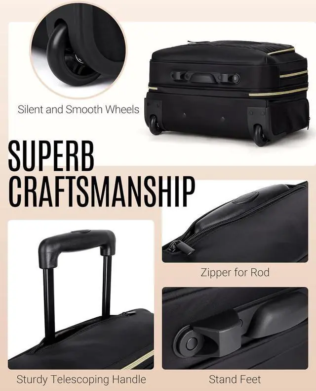 Alt view image 3 of 7 - Rolling Laptop Bag, 17.3 inch Rolling Briefcase for Women, Computer Bag with Wheels, Overnight Roller Bag for Carry on Travel Work Business, Black